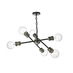 Luminaire Center Suspension Brigade noir mat et laiton antique 6 ampoules