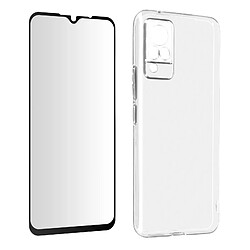 Avizar Coque Vivo V21 Silicone Souple Verre Trempé 9H Transparent Noir