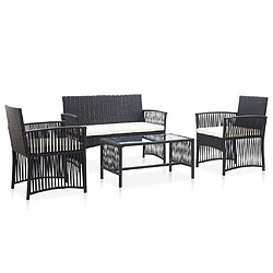 Maison Chic Salon de jardin 4 pcs - Table et chaises d'extérieur - Mobilier/Meubles de jardin Moderne avec coussin Résine tressée Noir -MN97402