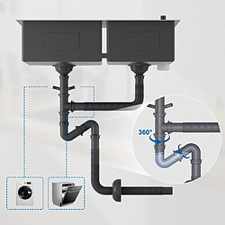 AuraLum Max Évier à Encastré/à Poser 2 Bacs avec Distributeur de savon et Ensemble de Drainage,Évier 75x45x19cm en Acier Inoxydable,Brossé,EU Modèle