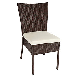 Mendler 2x Chaise en Poly Rotin HWC-G19, Chaise de Balcon Chaise de Jardin, Empilable ~ brun, Coussin crème