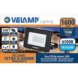 VELAMP PADLIGHT5, projecteur LED SMD 20W IP65, noir 6500K