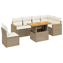 vidaXL Salon de jardin avec coussins 7 pcs beige résine tressée