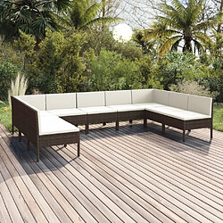 Maison Chic Salon de jardin 9 pcs + coussins - Mobilier/Meubles de jardin - Table et chaises d'extérieur Résine tressée Marron -MN62487