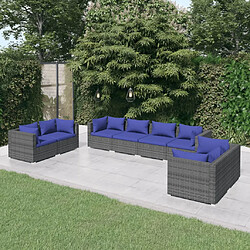 vidaXL Salon de jardin 8 pcs avec coussins Résine tressée Gris