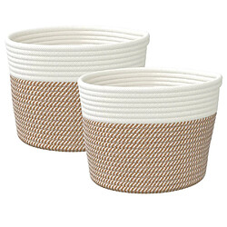 vidaXL Paniers de rangement 2 pcs marron et blanc Ø24x18 cm coton