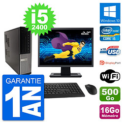 PC Dell 990 DT Ecran 22" Intel i5-2400 RAM 16Go Disque Dur 500Go Windows 10 Wifi - Occasion