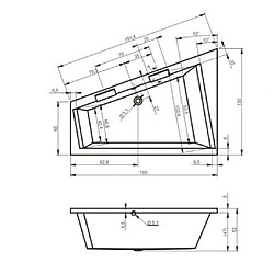 Grande baignoire d'angle acrylique RIHO DOPPIO 180x130cm 2 poignées intégrées
