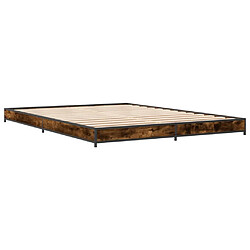 Vidaxl Cadre de lit chêne fumé 135x190 cm bois d'ingénierie et métal