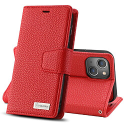 Etui en PU texture litchi, magnétique avec support pour votre iPhone 14 - rouge