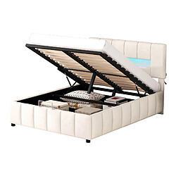 KOMHTOM Lit Rembourré - 140 X 200 cm - Lit Plateforme Avec Éclairage Led - Cadre De Lit Moderne Avec Espace De Rangement - Beige pas cher