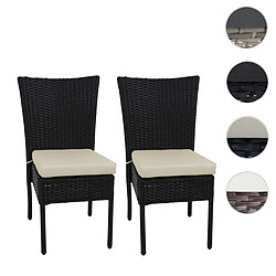 Mendler 2x Fauteuil en polyrotin HWC-G19, chaise pour jardin ou balcon, empilable ~ noir, coussin crème