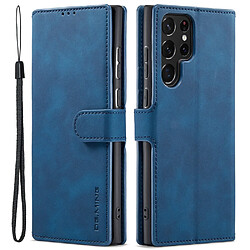 Etui en PU DG.MING style rétro, anti-rayures avec support bleu pour votre Samsung Galaxy S22 Ultra 5G