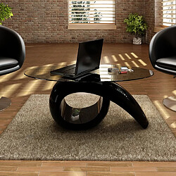 Maison Chic Table basse pour salon | Table à café avec dessus de table en verre ovale Noir brillant -GKD44228