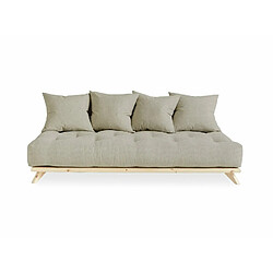 Inside 75 Canapé convertible futon SENZA pin naturel tissu lin couchage 90 cm.