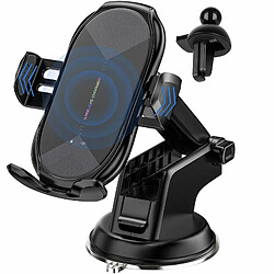 Chrono Support de chargeur de voiture sans fil, support de téléphone de voiture de tableau de bord de tableau de bord de pare-brise d'évent de voiture de support de voiture de serrage automatique de charge rapide de 10 W/7,5 W,(noir)