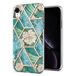 Coque en TPU anti-rayures, marbre électroplaqué IMD IML fleurs bleues pour votre iPhone XR 6.1 pouces