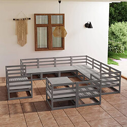 Maison Chic Ensemble de salle à manger de jardin 12 pcs,Table et chaises d'extérieur gris bois de pin massif -GKD606310