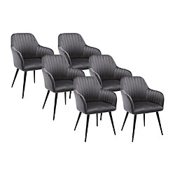 Vente-Unique Lot de 6 chaises avec accoudoirs en velours et métal noir - Gris - ELEANA