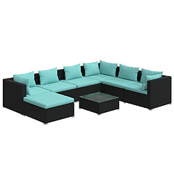 vidaXL Salon de jardin 8 pcs avec coussins Résine tressée Noir