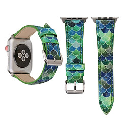 Wewoo Échelle de poisson en paillettes avec bracelet en cuir véritable avec boucle en acier inoxydable pour Apple Watch séries 3 et 2 et 1 de 38 mm (vert)