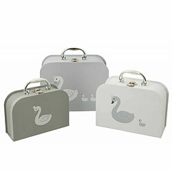 Paris Prix Lot de 3 Valises Déco Cygne 23cm Blanc & Gris