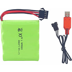 Batterie rechargeable 7.4V 1000mAh SM-4P avec câble de charge USB pour véhicules jouets RC DE36W DE65 NO.1809