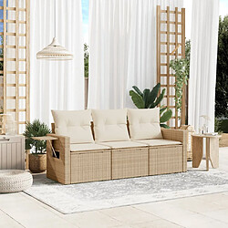 vidaXL Salon de jardin avec coussins 3 pcs beige résine tressée