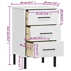 vidaXL Table de chevet avec pieds en métal Blanc Bois pin massif OSLO pas cher