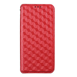 Etui en PU anti-rayures, motif losange 3D avec support rouge pour votre Samsung Galaxy A22 5G (EU Version)