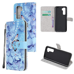 Etui en PU impression de motif texture croisée avec sangle fleurs et papillon pour votre Huawei Nova 7 SE/P40 Lite 5G