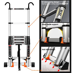 Échelle Télescopique Multifonctions Escabeau Escamotable Échelle de Toit - 2.6M