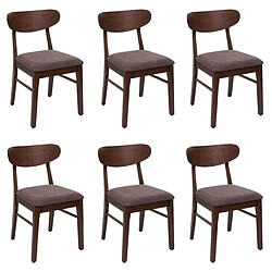 Decoshop26 Lot de 6 chaises de salle à manger cuisine dossier haut en tissu couleur taupe structure en bois foncé 04_0007763