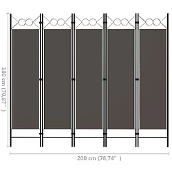 vidaXL Cloison de séparation 5 panneaux Anthracite 200x180 cm pas cher