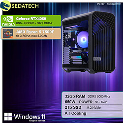 Sedatech Workstation Compact ATX • AMD Ryzen 5 7500F • RTX4060 • 32Go DDR5 • 2To SSD M.2 • Windows 11