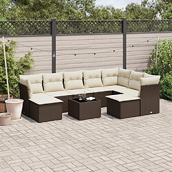 vidaXL Salon de jardin 10 pcs avec coussins marron résine tressée