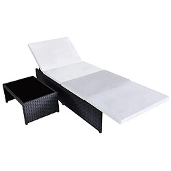 Acheter Helloshop26 Lot de 2 transats chaise longue bain de soleil lit de jardin terrasse meuble d'extérieur avec table résine tressée noir 02_0012133