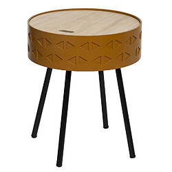 Atmosphera, Createur D'Interieur Table d'appoint coffre scandi Shiro - Diam. 38 x H. 45 cm - Jaune moutarde