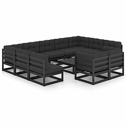 Maison Chic Salon de jardin 12pcs + coussins - Mobilier/Meubles de jardin - Table et chaises d'extérieur Noir Bois de pin massif -MN44767