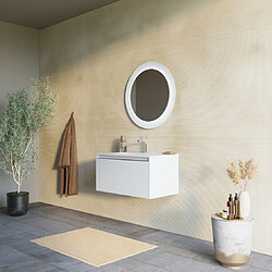 Kiamami Valentina MEUBLE SALLE DE BAIN MURAL 80CM BLANC MAT AVEC MIROIR ROND À LED | MONACO