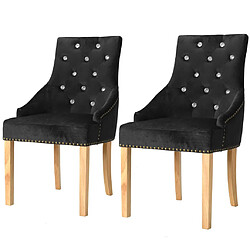 Decoshop26 Lot de 2 chaises de salle à manger cuisine design intemporel chêne massif et velours noir CDS020801