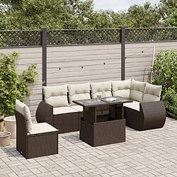 vidaXL Salon de jardin avec coussins 7 pcs marron résine tressée