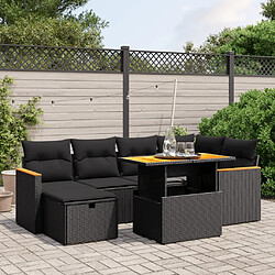 vidaXL Salon de jardin 7 pcs avec coussins noir résine tressée