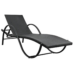 Helloshop26 Transat chaise longue bain de soleil lit de jardin terrasse meuble d'extérieur avec coussin et table résine tressée noir 02_0012453