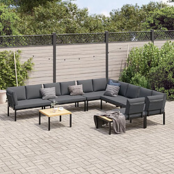 vidaXL Salon de jardin 7 pcs avec coussins noir aluminium