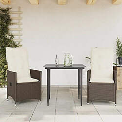 vidaXL Chaises inclinables de jardin lot de 2 et coussins marron rotin