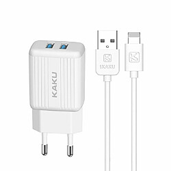 iKaku KSC-373 Set 2en1 Smart Double Prise USB 2,4A Chargeur Secteur + Câble Lightning 1m Blanc