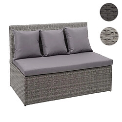 Mendler Canapé en polyrotin, 2 places HWC-G16, banc, fauteuil, gastronomie, 120 cm ~ gris, coussin gris foncé 