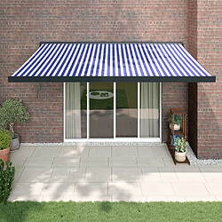 vidaXL Auvent rétractable bleu et blanc 4,5x3 m tissu et aluminium