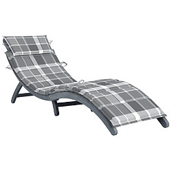 Helloshop26 Transat chaise longue bain de soleil lit de jardin terrasse meuble d'extérieur avec coussin gris bois d'acacia solide 02_0012460